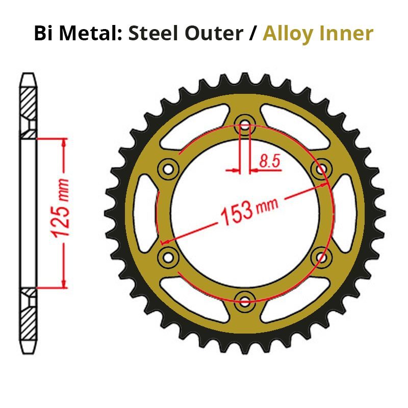 SPROCKET REAR MTX RAPTOR BI METAL 210 52T #520
