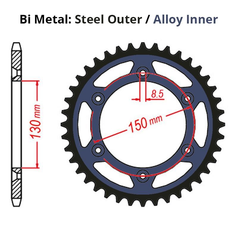 SPROCKET REAR MTX RAPTOR BI METAL 251 51T #520 BLU